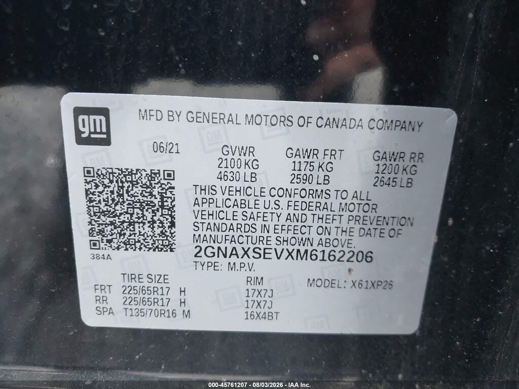 2GNAXSEVXM6162206 2021 CHEVROLET EQUINOX photo no. 9