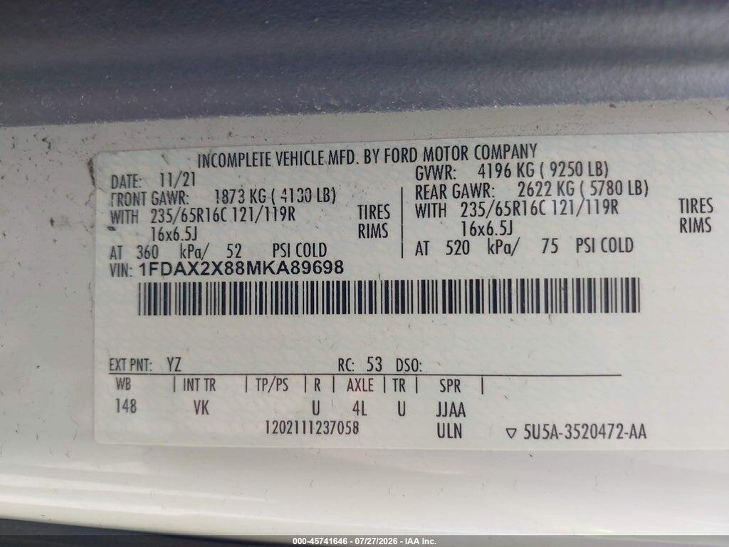1FDAX2X88MKA89698 2021 FORD TRANSIT-350 PASSENGER VAN photo no. 9