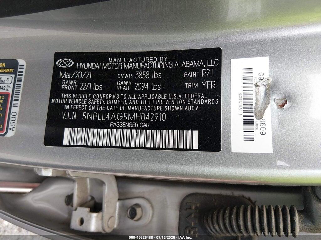 5NPLL4AG5MH042910 2021 HYUNDAI ELANTRA photo no. 9