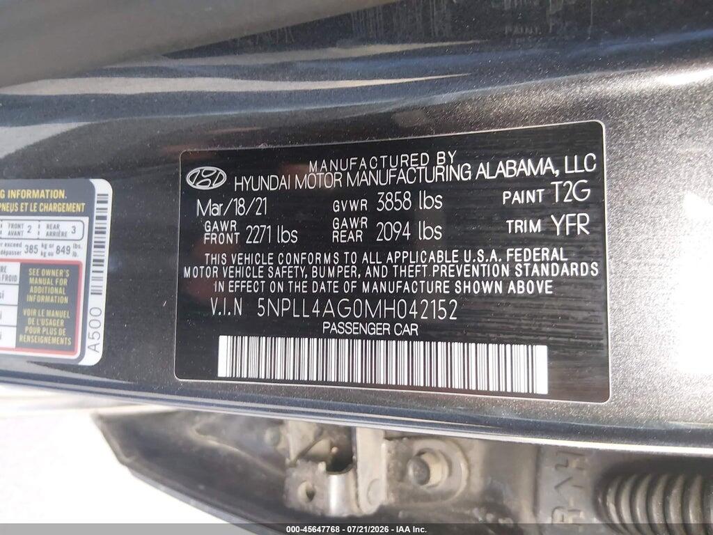 5NPLL4AG0MH042152 2021 HYUNDAI ELANTRA photo no. 9