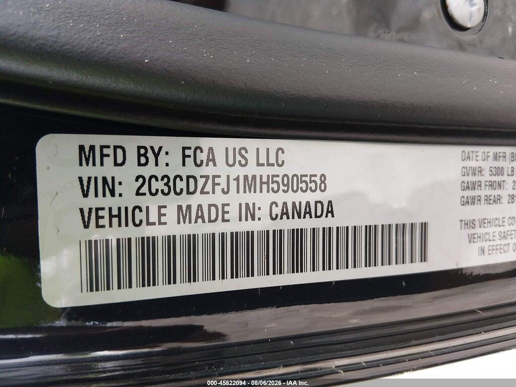 2C3CDZFJ1MH590558 2021 DODGE CHALLENGER photo no. 9