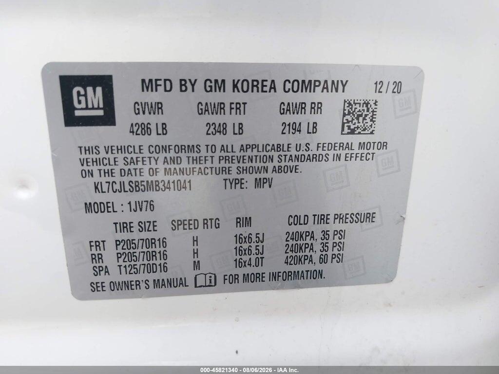 KL7CJLSB5MB341041 2021 CHEVROLET TRAX photo no. 9