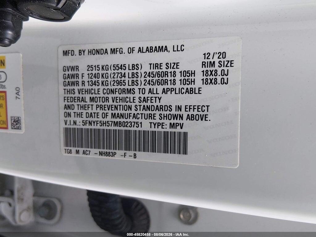 5FNYF5H57MB023751 2021 HONDA PILOT photo no. 9