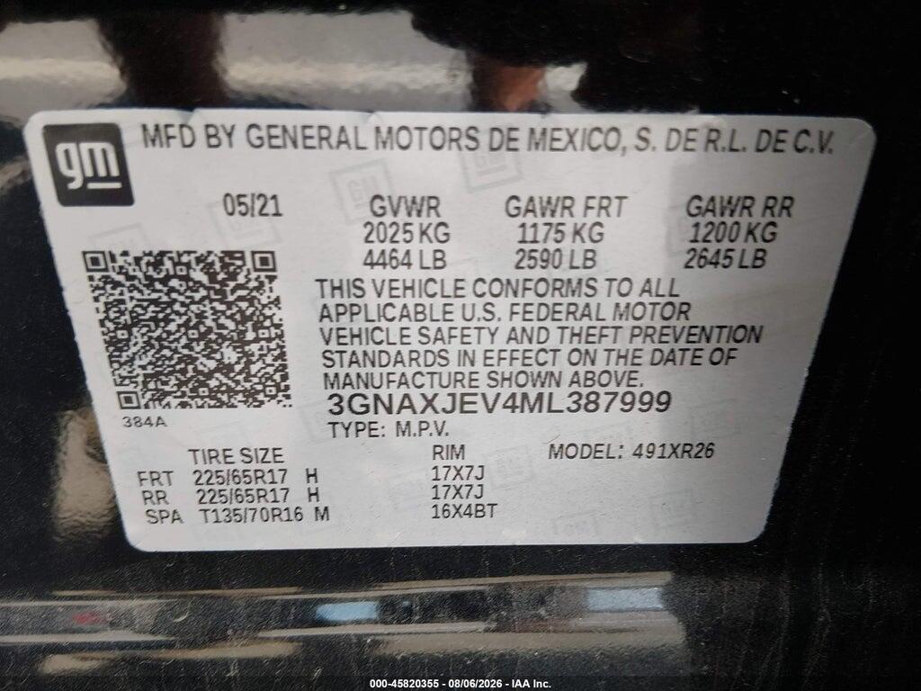 3GNAXJEV4ML387999 2021 CHEVROLET EQUINOX photo no. 9