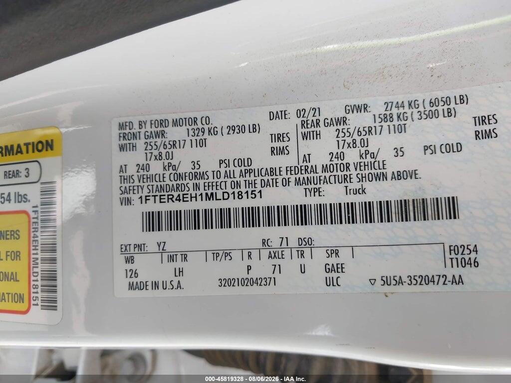 1FTER4EH1MLD18151 2021 FORD RANGER photo no. 9