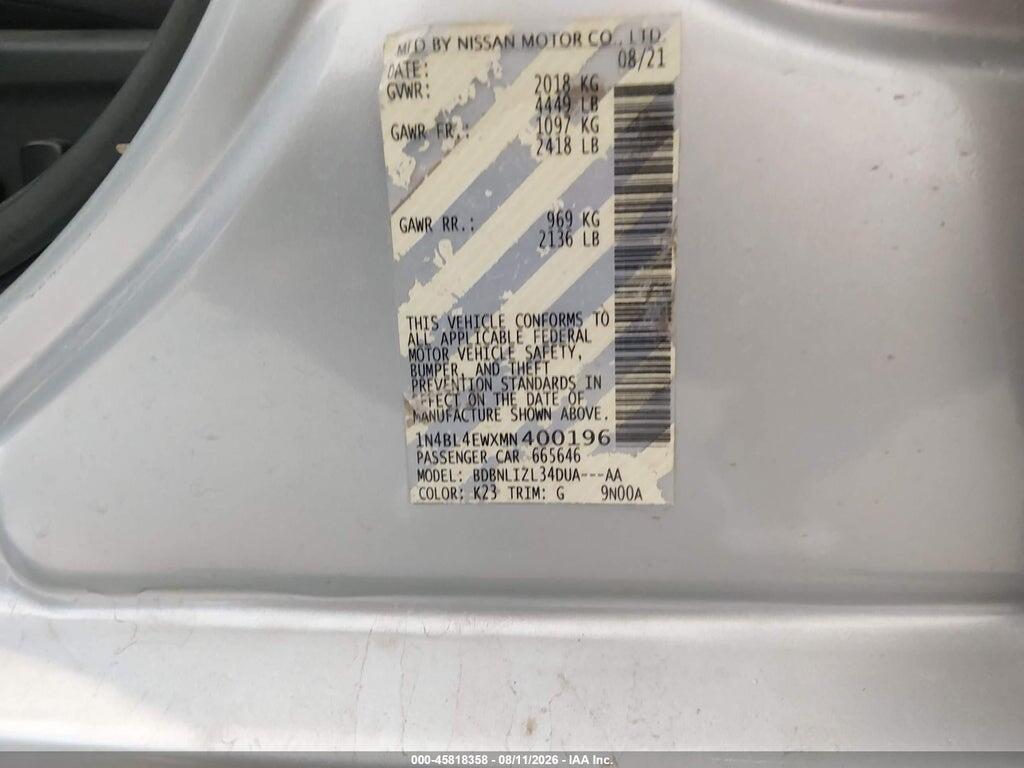 1N4BL4EWXMN400196 2021 NISSAN ALTIMA photo no. 9