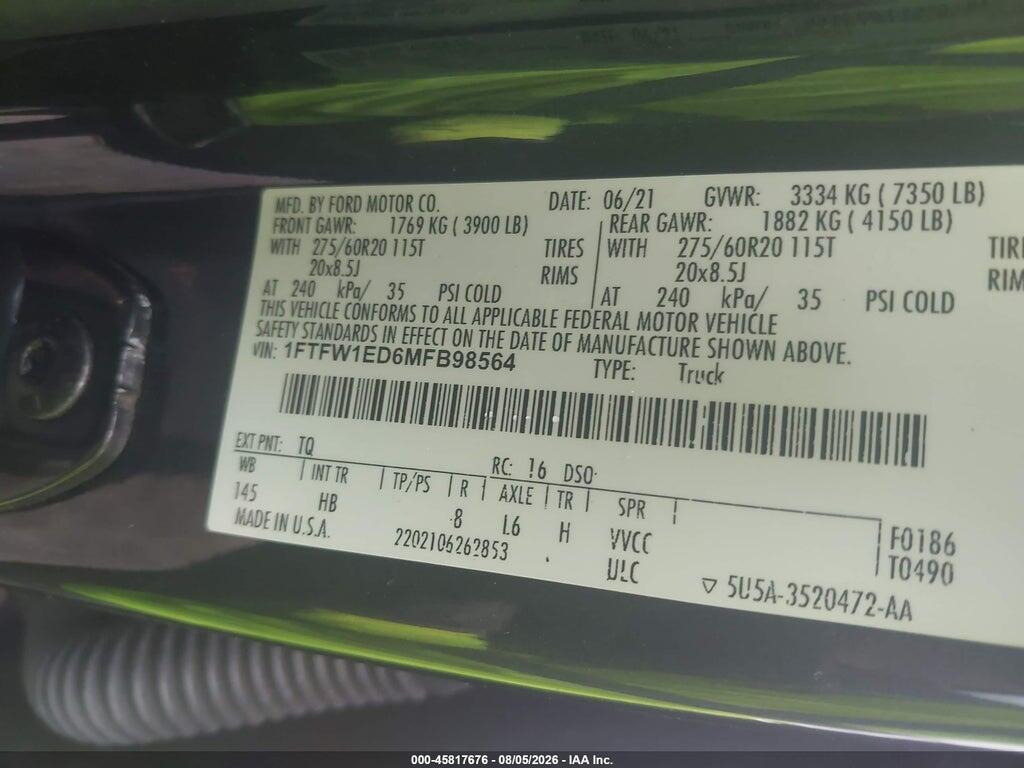 1FTFW1ED6MFB98564 2021 FORD F-150 photo no. 9
