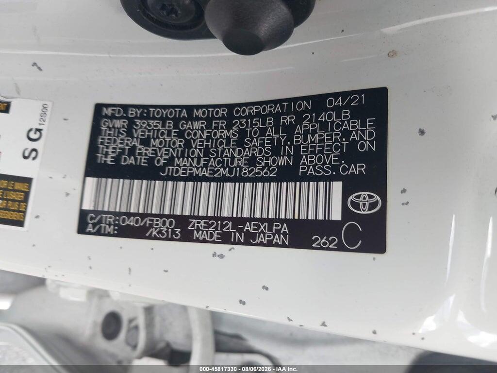 JTDEPMAE2MJ182562 2021 TOYOTA COROLLA photo no. 9