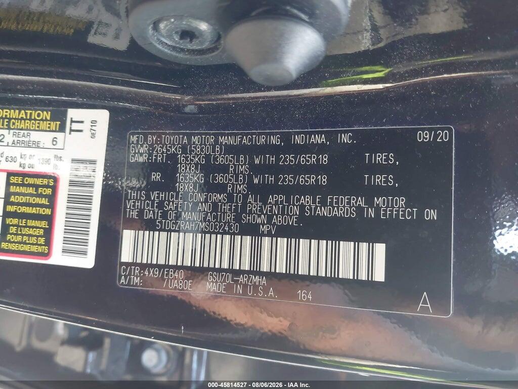 5TDGZRAH7MS032430 2021 TOYOTA HIGHLANDER photo no. 9