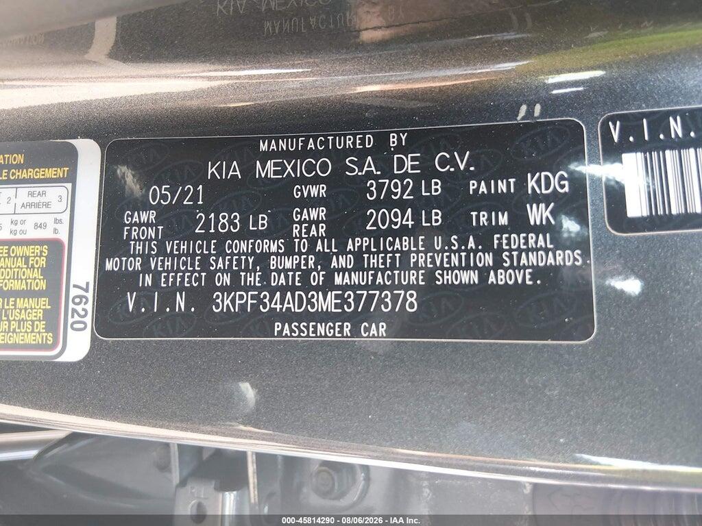 3KPF34AD3ME377378 2021 KIA FORTE photo no. 9