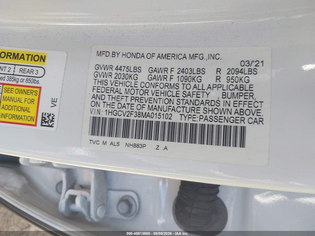 1HGCV2F38MA015102 2021 HONDA ACCORD photo no. 9