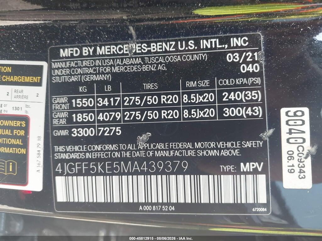 4JGFF5KE5MA439379 2021 MERCEDES-BENZ GLS 450 photo no. 9