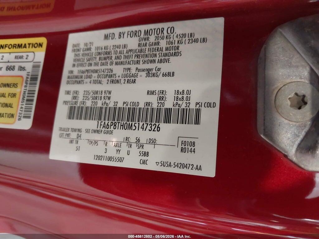 1FA6P8TH0M5147326 2021 FORD MUSTANG photo no. 9