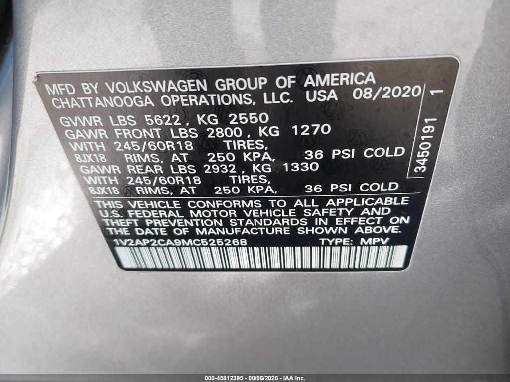 1V2AP2CA9MC525268 2021 VOLKSWAGEN ATLAS photo no. 9