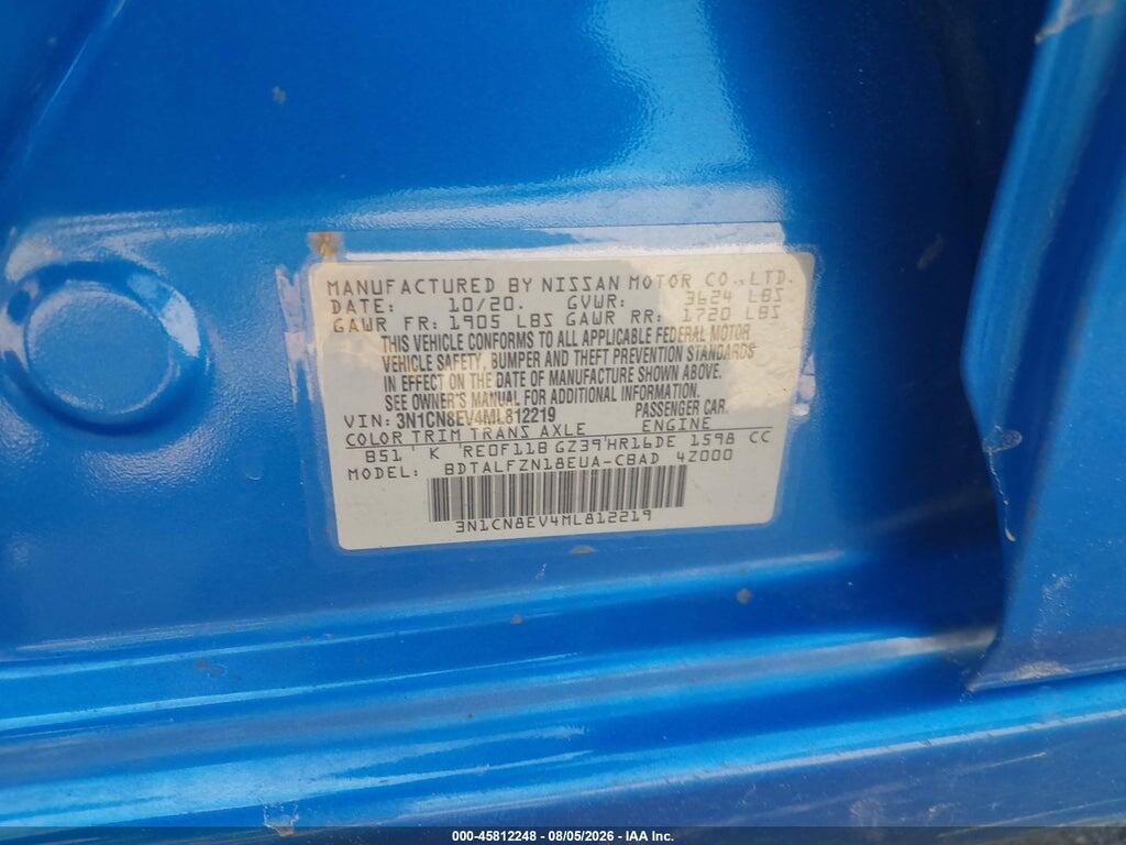 3N1CN8EV4ML812219 2021 NISSAN VERSA photo no. 9