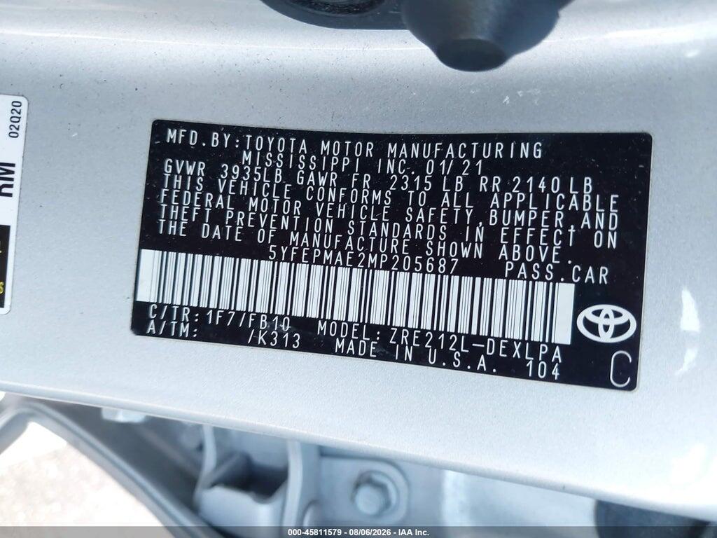 5YFEPMAE2MP205687 2021 TOYOTA COROLLA photo no. 9