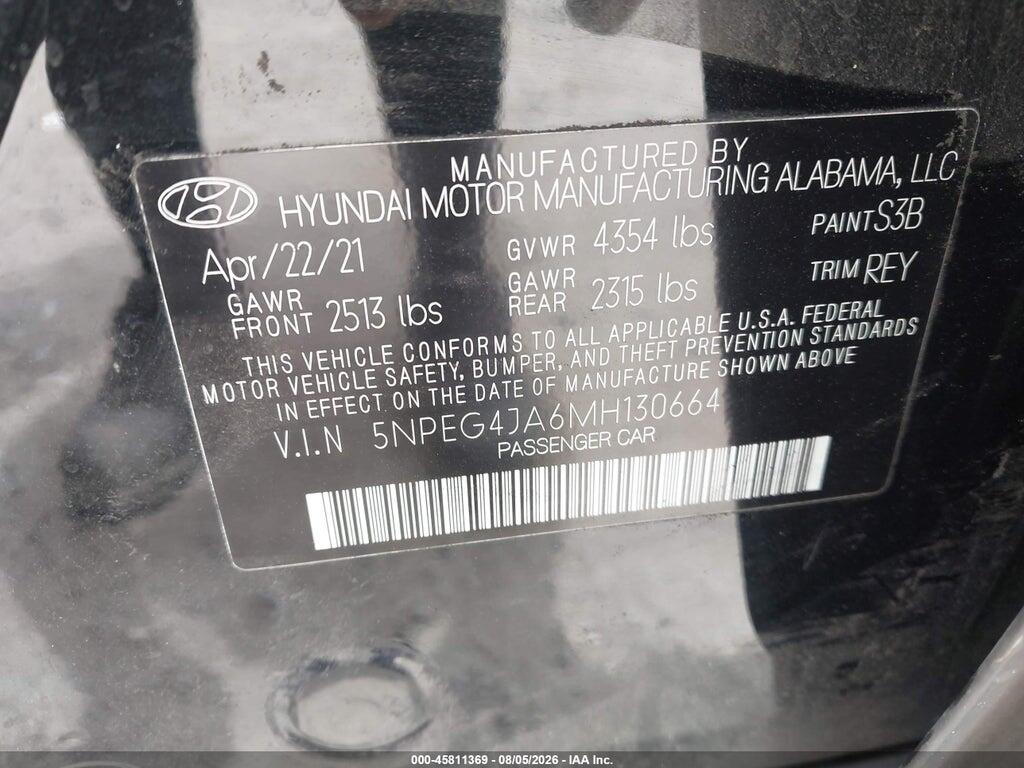 5NPEG4JA6MH130664 2021 HYUNDAI SONATA photo no. 9