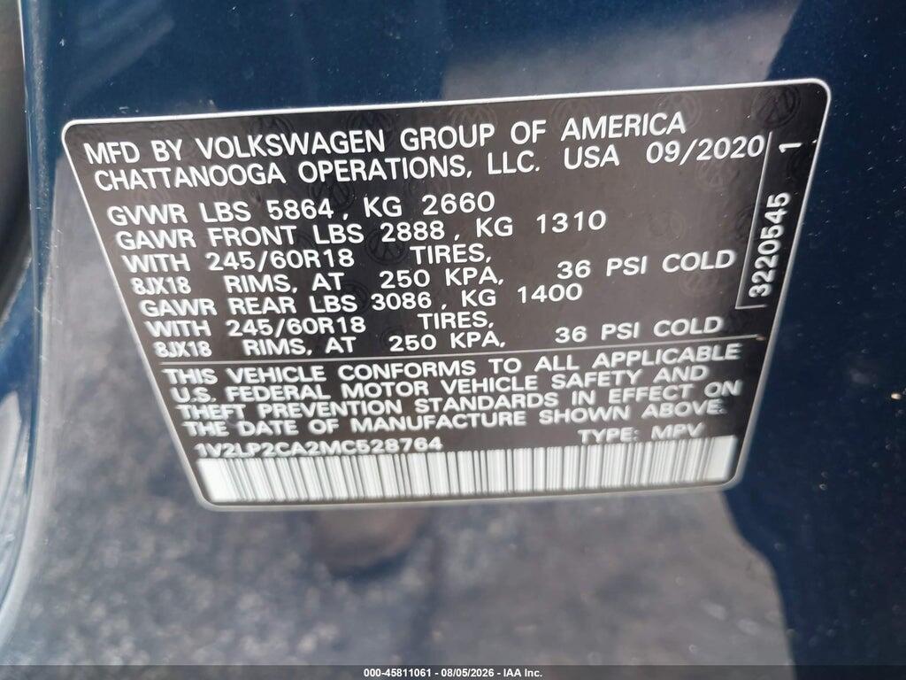 1V2LP2CA2MC528764 2021 VOLKSWAGEN ATLAS photo no. 9