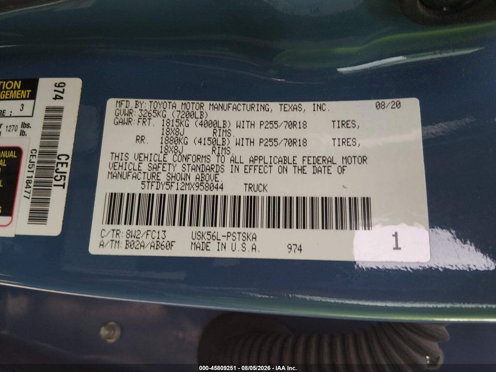 5TFDY5F12MX958044 2021 TOYOTA TUNDRA photo no. 9