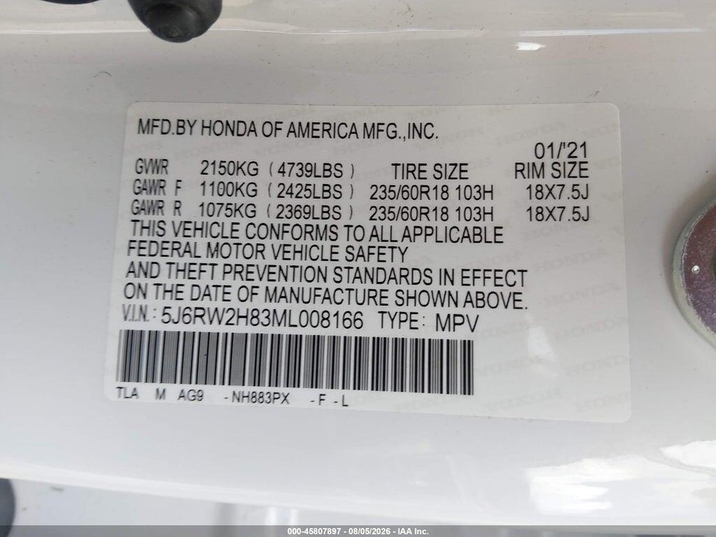 5J6RW2H83ML008166 2021 HONDA CR-V photo no. 9