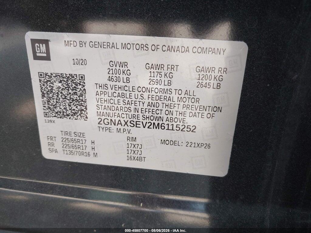 2GNAXSEV2M6115252 2021 CHEVROLET EQUINOX photo no. 9