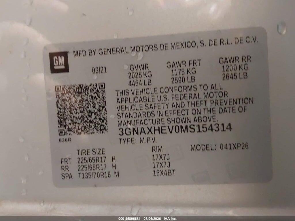 3GNAXHEV0MS154314 2021 CHEVROLET EQUINOX photo no. 9