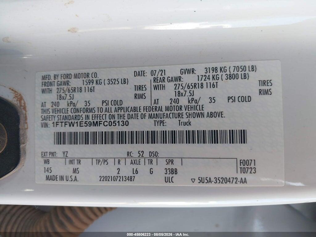 1FTFW1E59MFC05130 2021 FORD F-150 photo no. 9