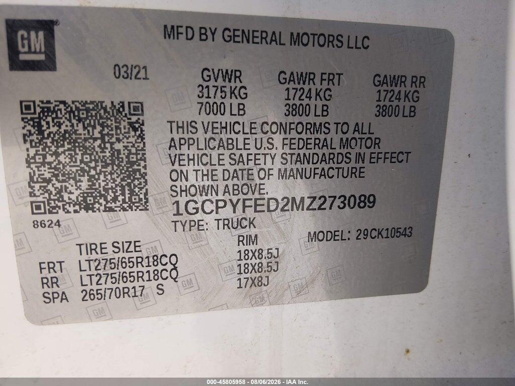 1GCPYFED2MZ273089 2021 CHEVROLET SILVERADO 1500 photo no. 9