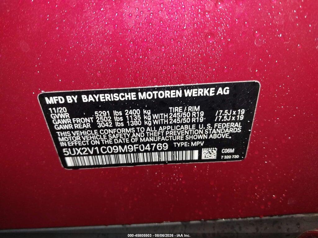 5UX2V1C09M9F04769 2021 BMW X4 photo no. 9