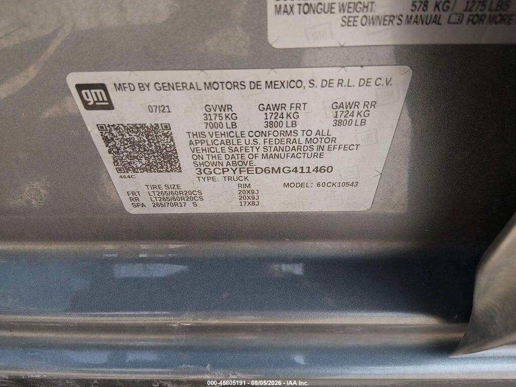 3GCPYFED6MG411460 2021 CHEVROLET SILVERADO 1500 photo no. 9
