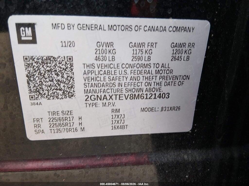2GNAXTEV8M6121403 2021 CHEVROLET EQUINOX photo no. 9