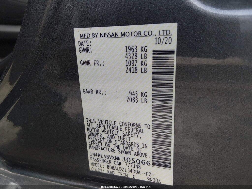 1N4BL4BVXMN305066 2021 NISSAN ALTIMA photo no. 9
