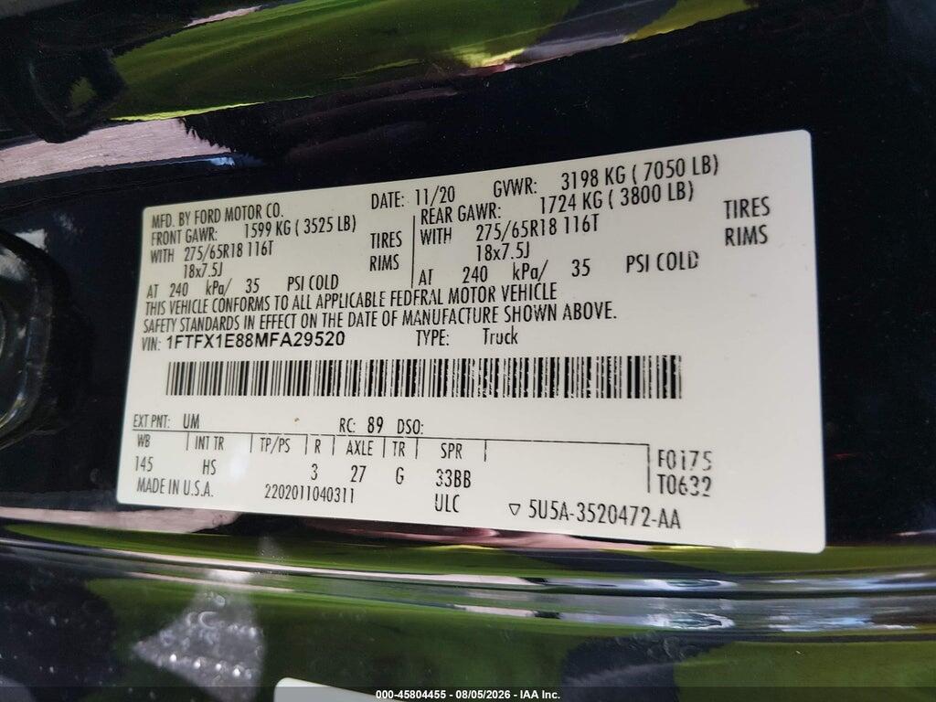 1FTFX1E88MFA29520 2021 FORD F-150 photo no. 9