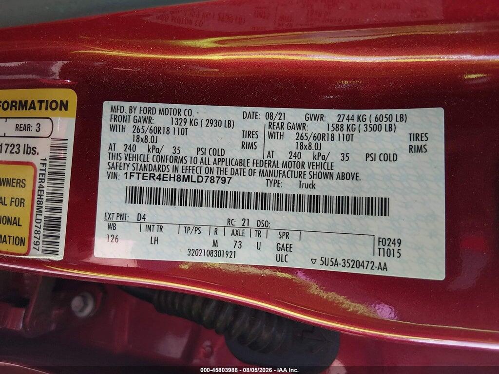 1FTER4EH8MLD78797 2021 FORD RANGER photo no. 9