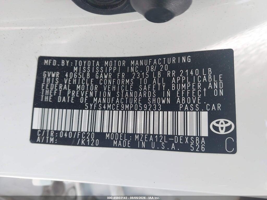 5YFS4MCE9MP059233 2021 TOYOTA COROLLA photo no. 9