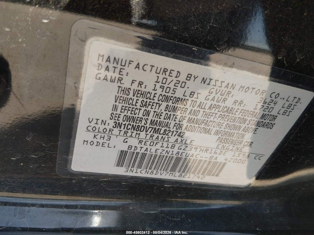 3N1CN8DV7ML821742 2021 NISSAN VERSA photo no. 9