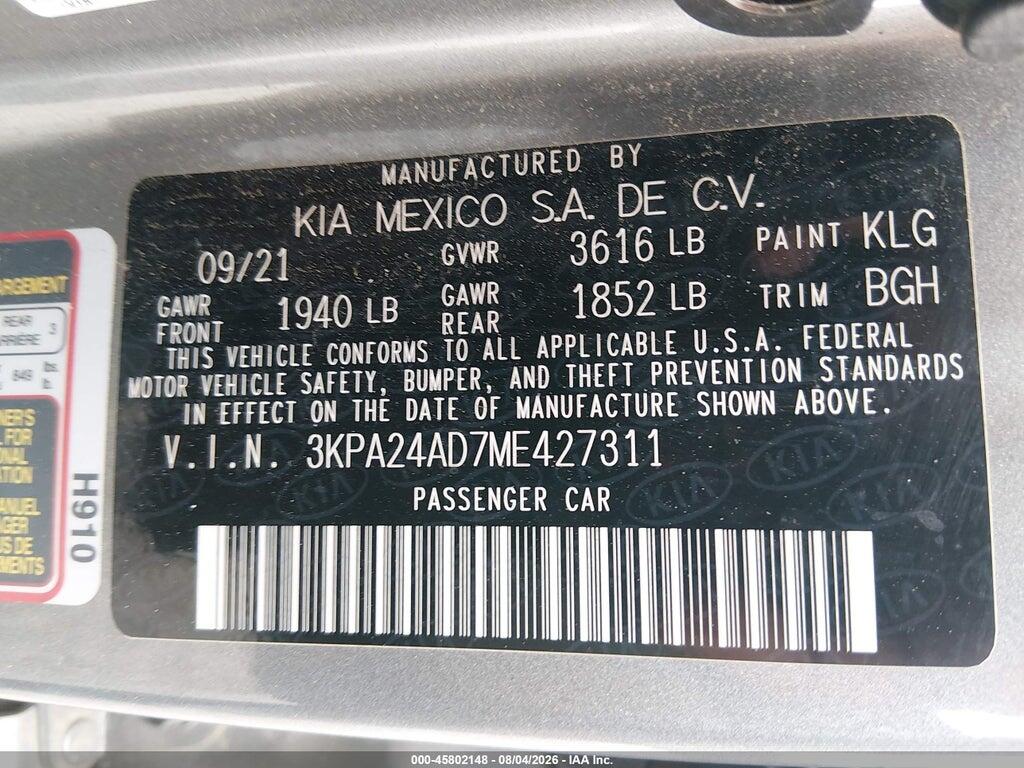 3KPA24AD7ME427311 2021 KIA RIO photo no. 9