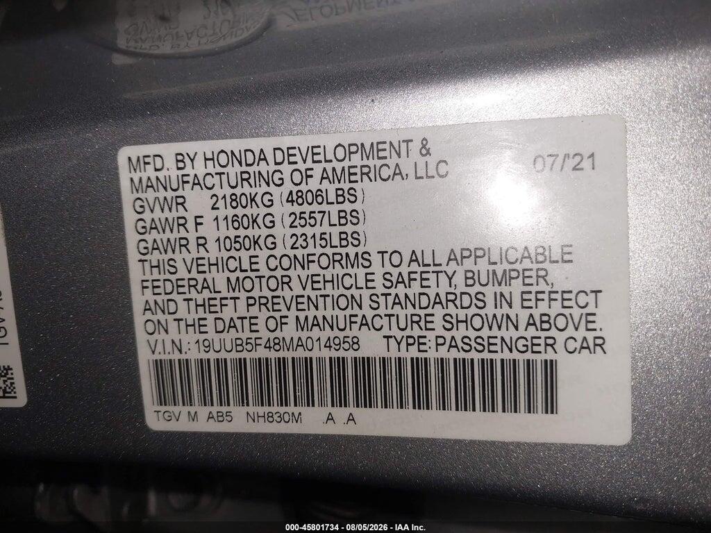 19UUB5F48MA014958 2021 ACURA TLX photo no. 9