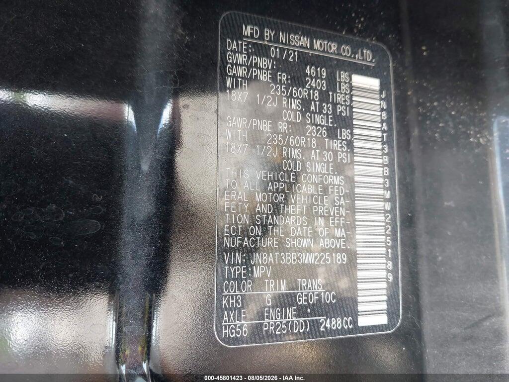 JN8AT3BB3MW225189 2021 NISSAN ROGUE photo no. 9