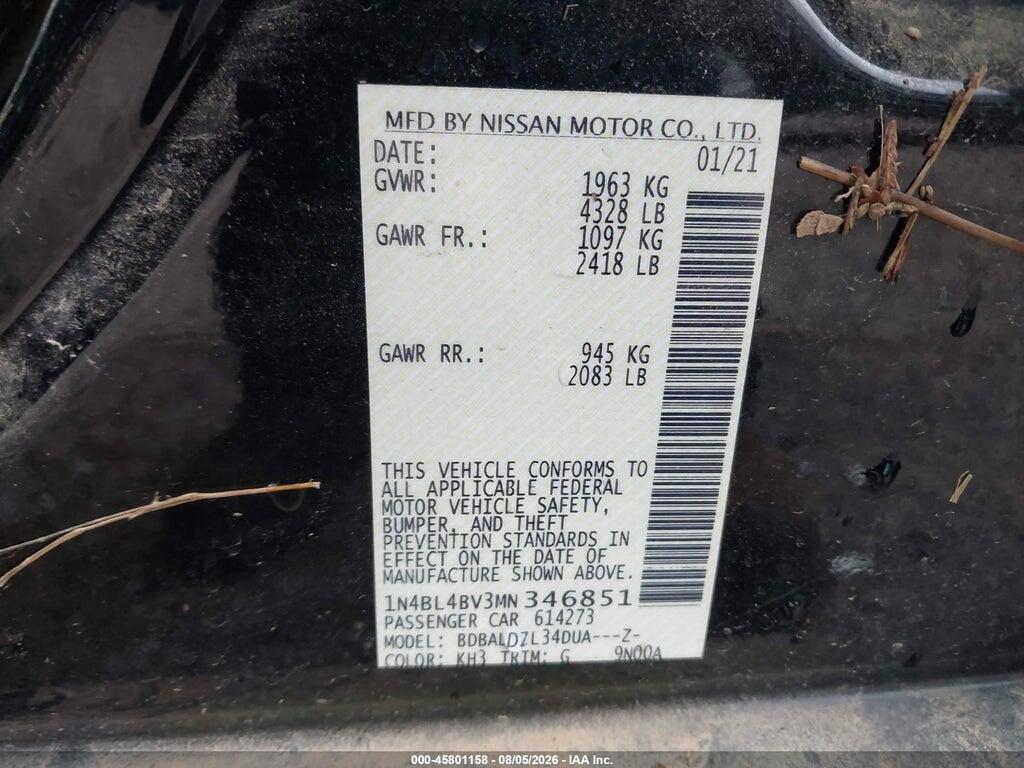 1N4BL4BV3MN346851 2021 NISSAN ALTIMA photo no. 9