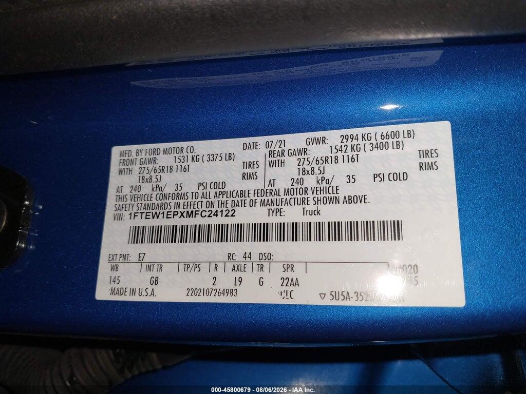1FTEW1EPXMFC24122 2021 FORD F-150 photo no. 9