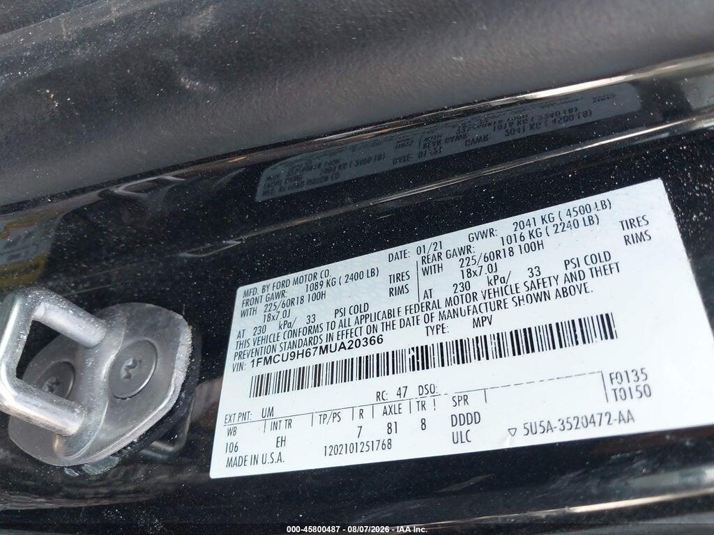 1FMCU9H67MUA20366 2021 FORD ESCAPE photo no. 9
