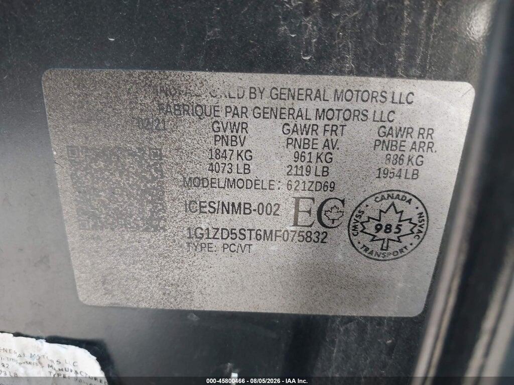 1G1ZD5ST6MF075832 2021 CHEVROLET MALIBU photo no. 9
