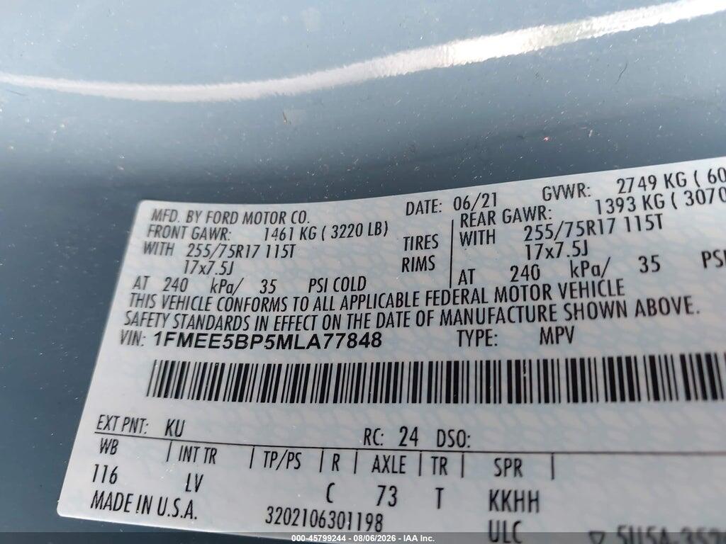 1FMEE5BP5MLA77848 2021 FORD BRONCO photo no. 9
