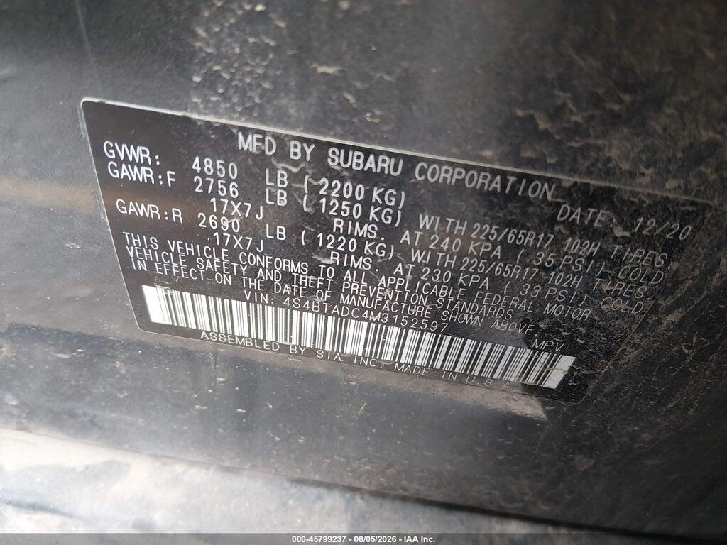4S4BTADC4M3152597 2021 SUBARU OUTBACK photo no. 9