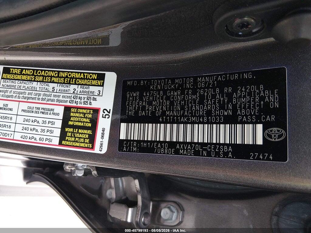 4T1T11AK3MU481033 2021 TOYOTA CAMRY photo no. 9