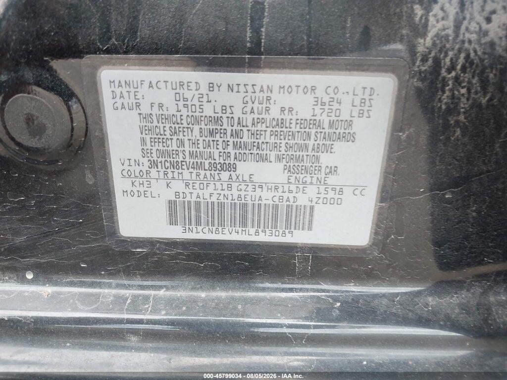 3N1CN8EV4ML893089 2021 NISSAN VERSA photo no. 9