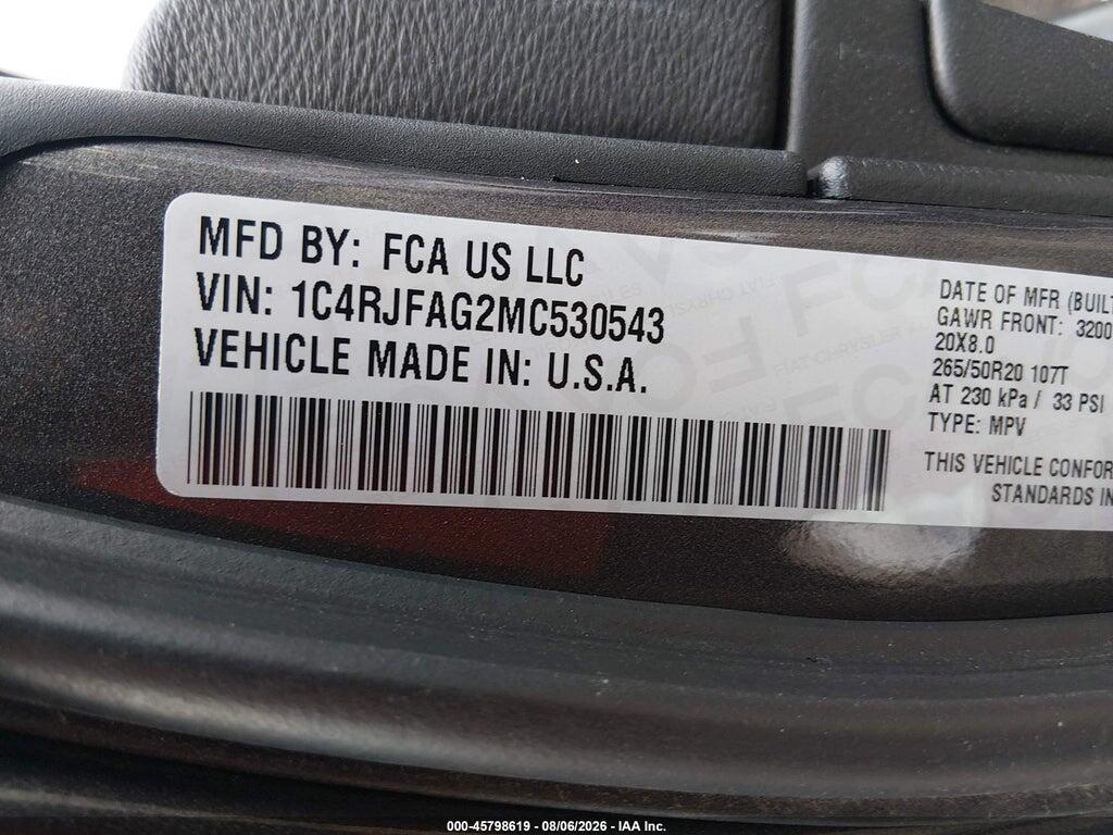 1C4RJFAG2MC530543 2021 JEEP GRAND CHEROKEE photo no. 9
