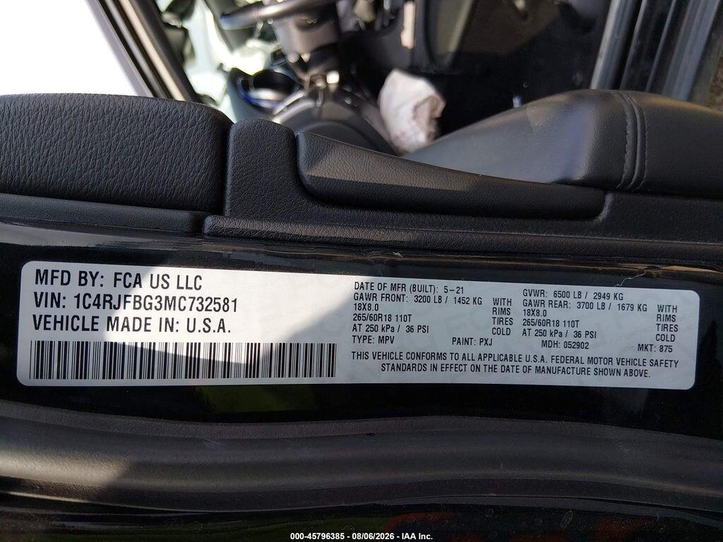 1C4RJFBG3MC732581 2021 JEEP GRAND CHEROKEE photo no. 9