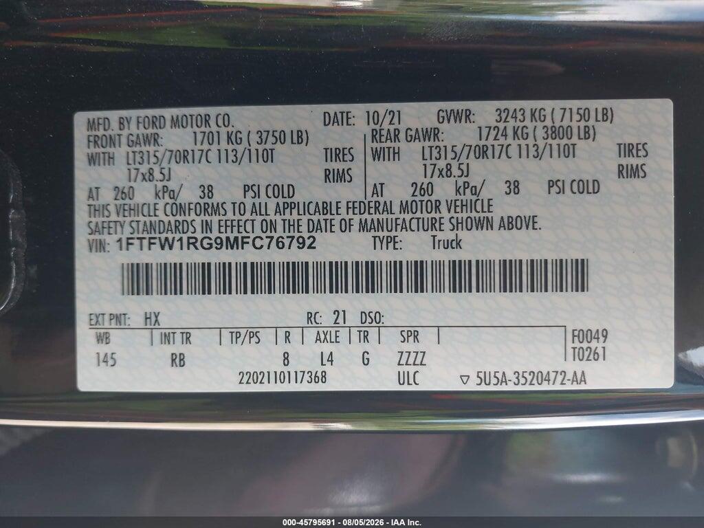 1FTFW1RG9MFC76792 2021 FORD F-150 photo no. 9